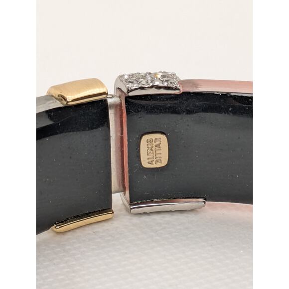 Alexis Bittar Blue and Orange Lucite Hinged Bracelet Goldtone and Crystals 7.5” - Picture 4 of 7